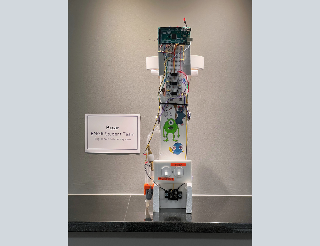 'Pixar' by Engineering team showing back view of wiring and artwork